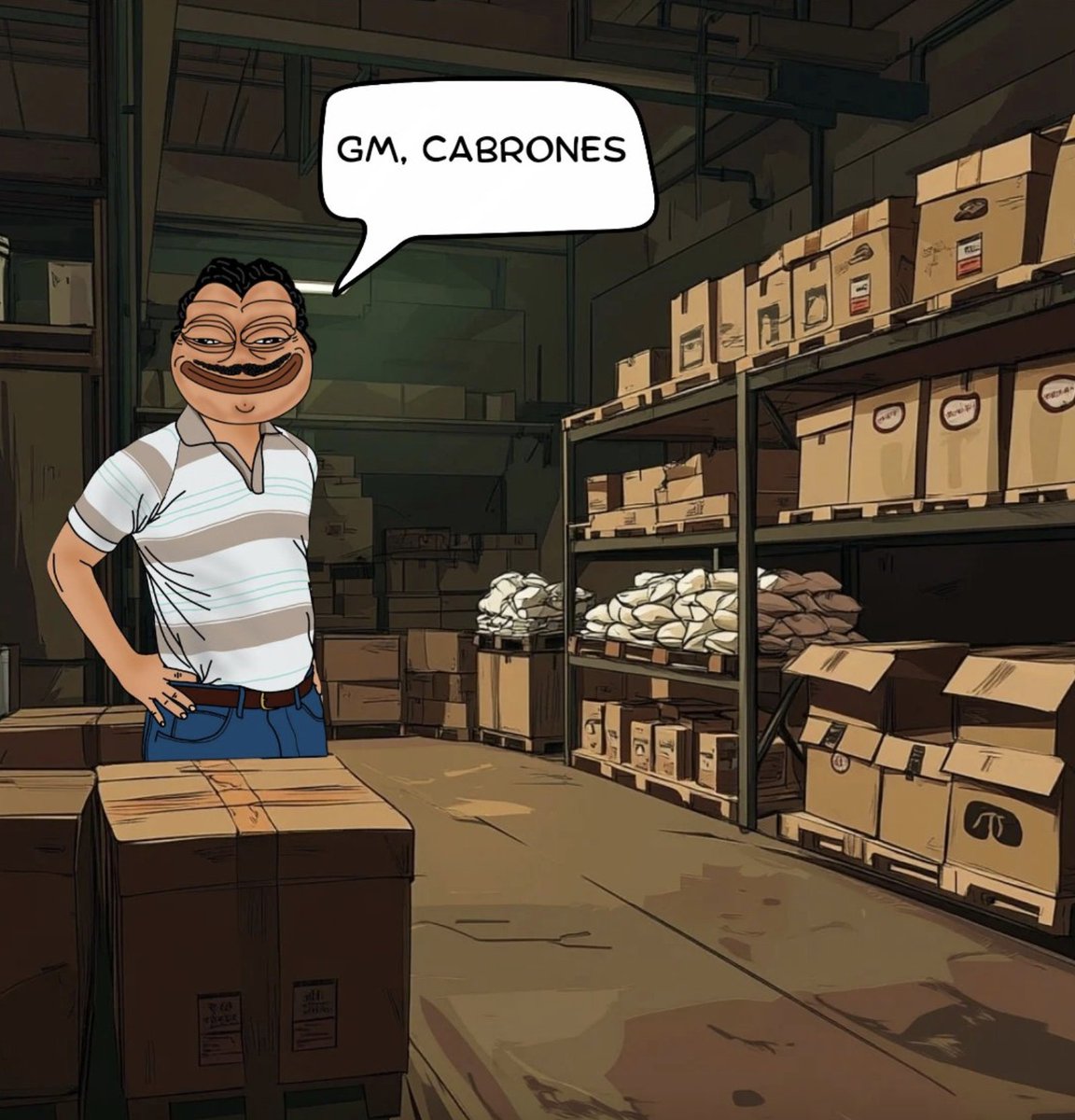 basedpeplo's tweet image. GM Cabrones! Welcome to the factory of kilomemes and cartel schemes. Don Peplo is cooking up something nice.