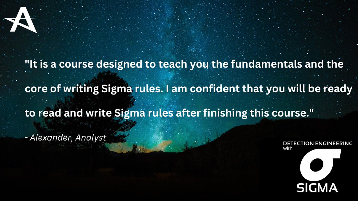 Detection Engineering with Sigma will teach you how to write and tune Sigma rules to find evil in logs using real-world examples that take you through the detection engineering process. networkdefense.co/courses/sigma/