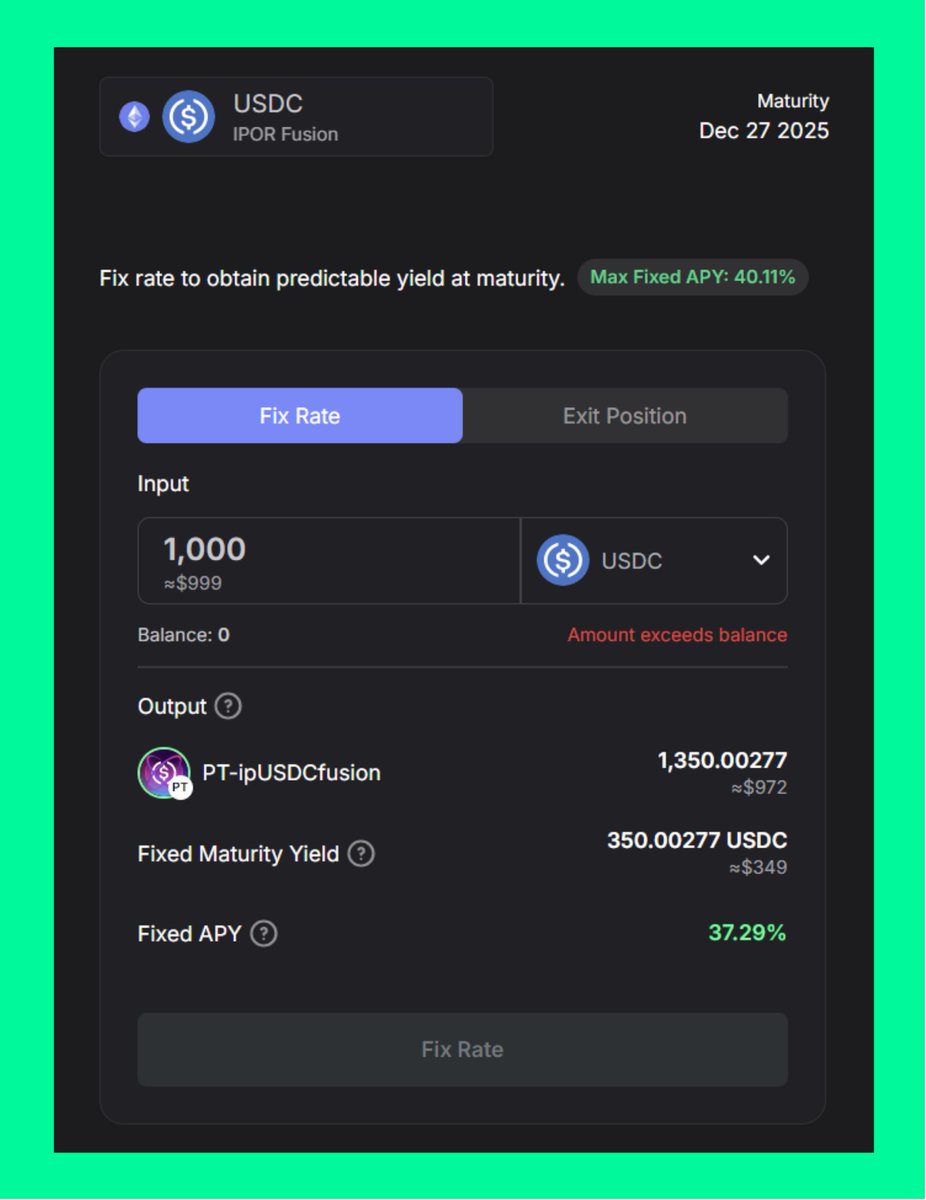 The USDC pool of <a href="/ipor_io/">Fusion (by IPOR)</a> on <a href="/spectra_finance/">Spectra</a> is a new opportunity, and you can already secure a fixed rate of 37% on $1,000