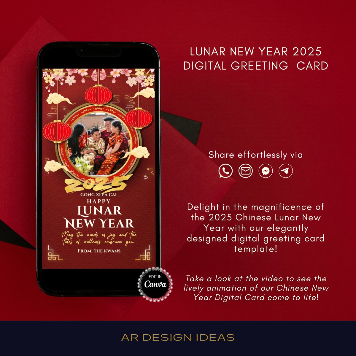 ARDesignIdeas1's tweet photo. Ring in the 2025 Chinese New Year with our vibrant digital greeting card template, now with the option to add your family photo! ✨ Send personalized wishes to your loved ones. https://t.co/yIZjjEWYU6 via @Etsy #ChineseNewYear2025 #LunarNewYear #DigitalGreetingCard #GongXiFaCai https://t.co/4aaAUv6x2G