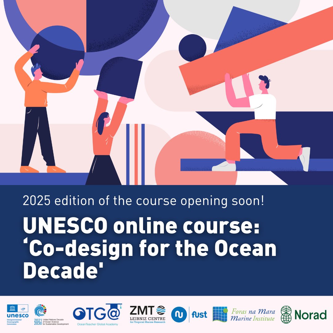 📢The online course 'Co-designing for the #OceanDecade' is once again open for enrollment following its success in 2024!

560+ people from 89 countries took part in the course last year, for an overall very positive feedback.

More info: ow.ly/MAua50UGGfp