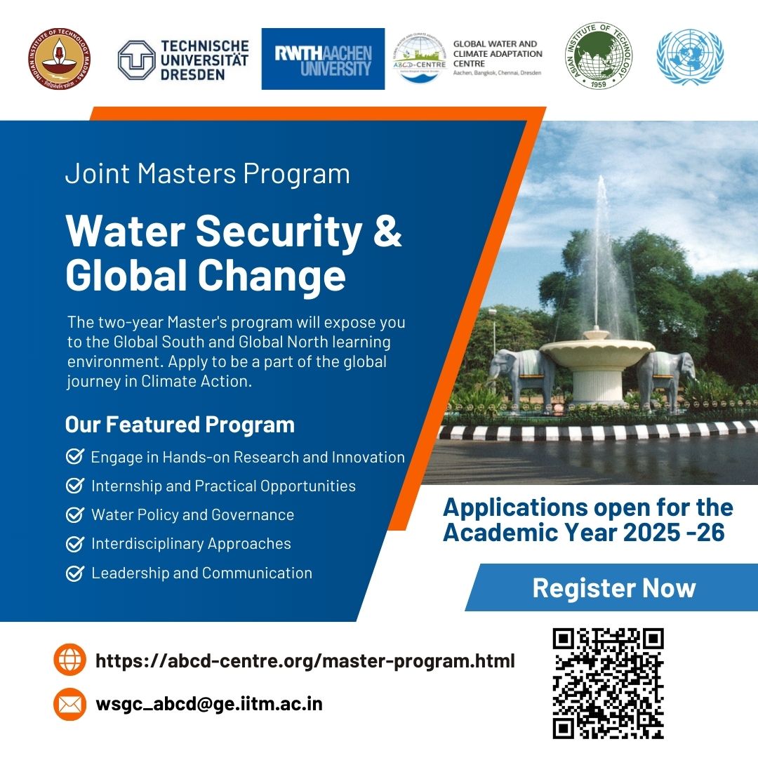 Office of Global Engagement, IIT Madras (@ogeiitm) on Twitter photo The Joint Masters Program in Water Security and Global Change is offered by <a href="/iitmadras/">IIT Madras</a>, <a href="/tudresden_de/">TU Dresden</a>, and <a href="/RWTH/">RWTH Aachen</a>, along with our associate partners, the Asian Institute of Technology (#AIT), #Bangkok, and #UNFlores. We have united to offer specialist knowledge in Water Resource The Joint Masters Program in Water Security and Global Change is offered by <a href="/iitmadras/">IIT Madras</a>, <a href="/tudresden_de/">TU Dresden</a>, and <a href="/RWTH/">RWTH Aachen</a>, along with our associate partners, the Asian Institute of Technology (#AIT), #Bangkok, and #UNFlores. We have united to offer specialist knowledge in Water Resource