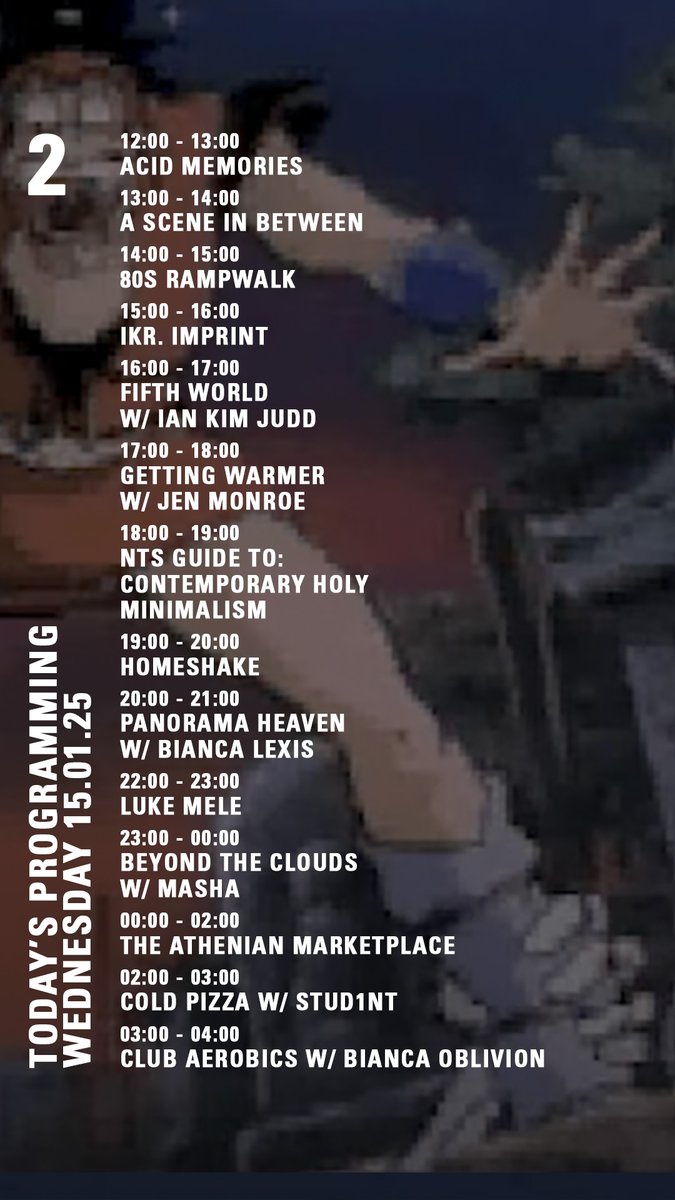NTS Radio (@ntslive) on Twitter photo Today on nts.live/2
<a href="/80sRampwalk/">My Life in the Gush of Posts</a> <a href="/listen22this/">Listen To This</a> <a href="/HOOMESHAAKE/">ℎ𝑜𝑚𝑒𝑠ℎ𝑎𝑘𝑒</a> <a href="/stud1nt/">𐄪</a> <a href="/biancaoblivion/">Bianca Oblivion</a> Today on nts.live/2
<a href="/80sRampwalk/">My Life in the Gush of Posts</a> <a href="/listen22this/">Listen To This</a> <a href="/HOOMESHAAKE/">ℎ𝑜𝑚𝑒𝑠ℎ𝑎𝑘𝑒</a> <a href="/stud1nt/">𐄪</a> <a href="/biancaoblivion/">Bianca Oblivion</a>
