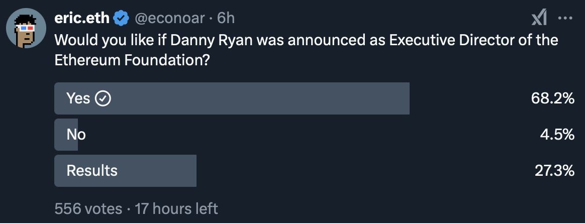i'd support Danny Ryan as head of the EF

Danny led Ethereum through the most difficult transition in Ethereum history, and is respected by both developers AND community members. Aya is frankly respected by neither

he "gets" Ethereum, and he lives and breathes Ethereum. full