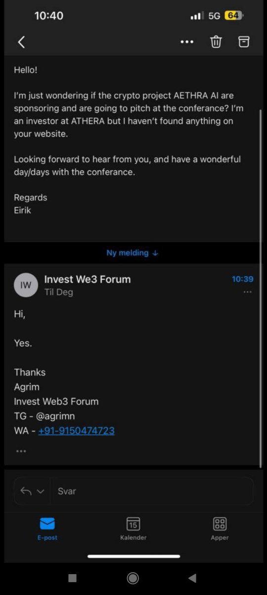 mark93765763169's tweet photo. $aethra went through fud lately. Understandable to be worried about those emails. But they cleared it up.

Let me show you a new email that one of our community members found out. $aethra will speak at the crypto event in Dubai tomorrow. Bullish! This is a real project! https://t.co/UUt4J5pwx8