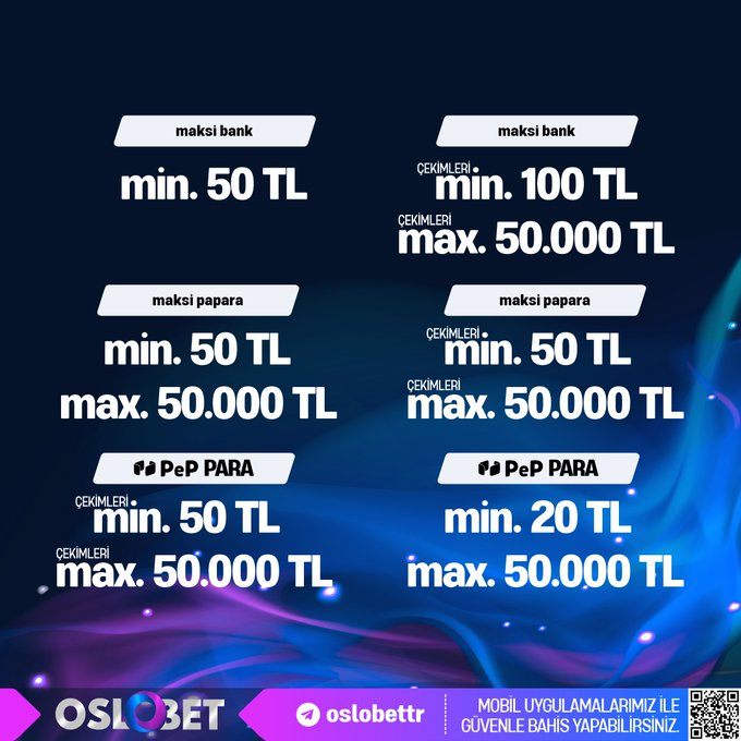 Oslobetcom's tweet photo. 🤏#Oslobet Min #Yatırım Yöntemlerinden Bir Kaçı
🏦MaksiBank min 5️⃣0️⃣₺
💳PepPara 2️⃣0️⃣₺
👛MaksiPapara 5️⃣0️⃣₺

🏧#Oslobet Min Para #Çekim Limitleri
🏦MaksiBank min 1️⃣0️⃣0️⃣₺
💳PepPara 5️⃣0️⃣₺
👛MaksiPapara 5️⃣0️⃣₺
⚡️Kazanmak İçin Bekleme https://t.co/5sZFB4490j https://t.co/whmLXqEcvU