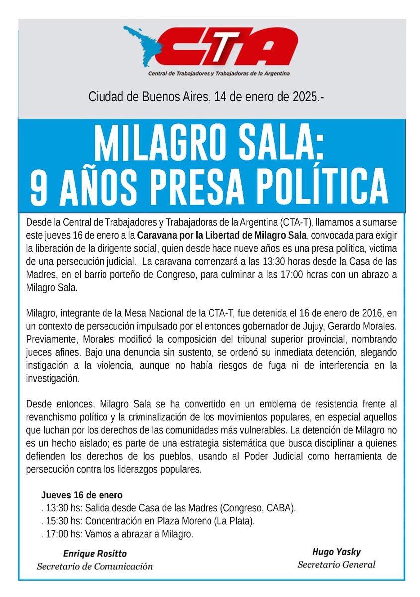 Se cumplen 9 años de injusticia. Libertad a Milagro Sala!