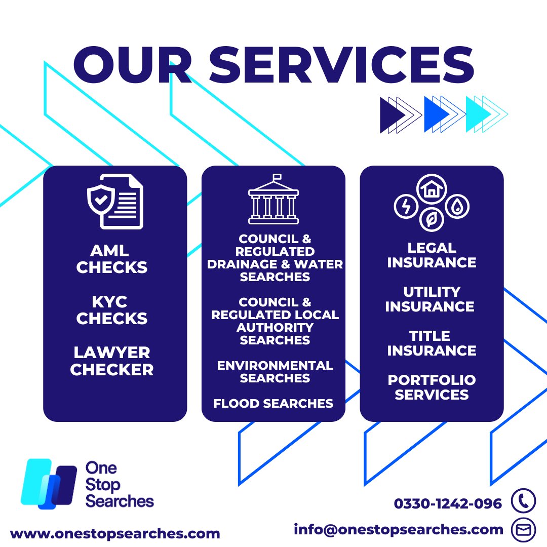 Have a look at what OSS has to offer!
Give us a call on 0330-1242-096 or send an email to info@onestopsearches.com to discuss the services we provide.
#OSS #conveyancingsearches #residentialconveyancing #ourservices