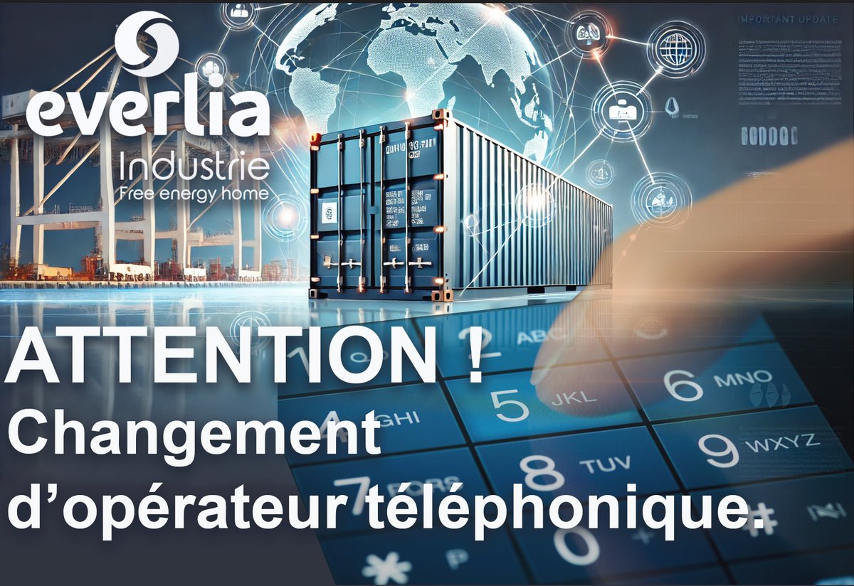 🚨 Important : Changement d'opérateur téléphonique 🚨

Chers clients Everlia

Pour mieux vous servir, nous sommes en train de migrer vers un nouvel opérateur et un serveur téléphonique plus performant ! 📞

À partir du début de la semaine prochaine, nos lignes seront à nouveau