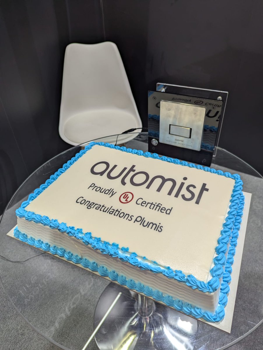 PlumisAutomist's tweet image. We were extremely grateful to receive this incredible cake @IntersecExpo #Dubai celebrating Automist achieving certification from @UL_Solutions! 🤩

Massive thanks and appreciation to @FaizConsultancy our Automist installers in Saudi Arabia. We can&apos;t wait to try it! 🍰

#Intersec