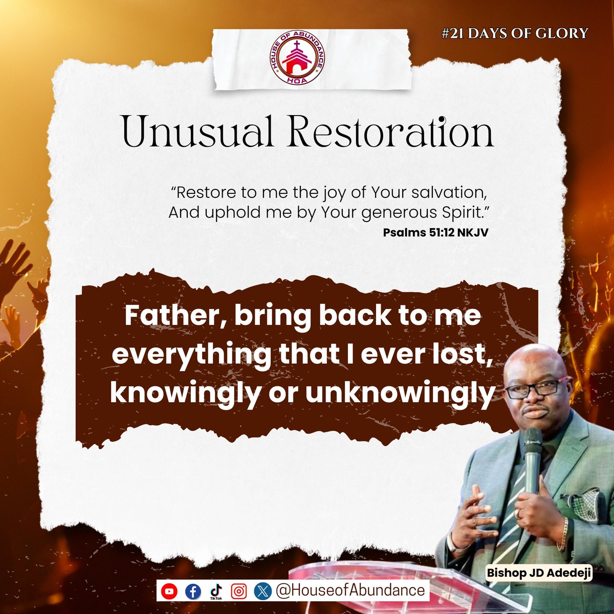 hoaministry's tweet image. #21DaysOfGlory 
#HouseofAbundance
#prayerandfasting 
#prayerguide #BishopJD