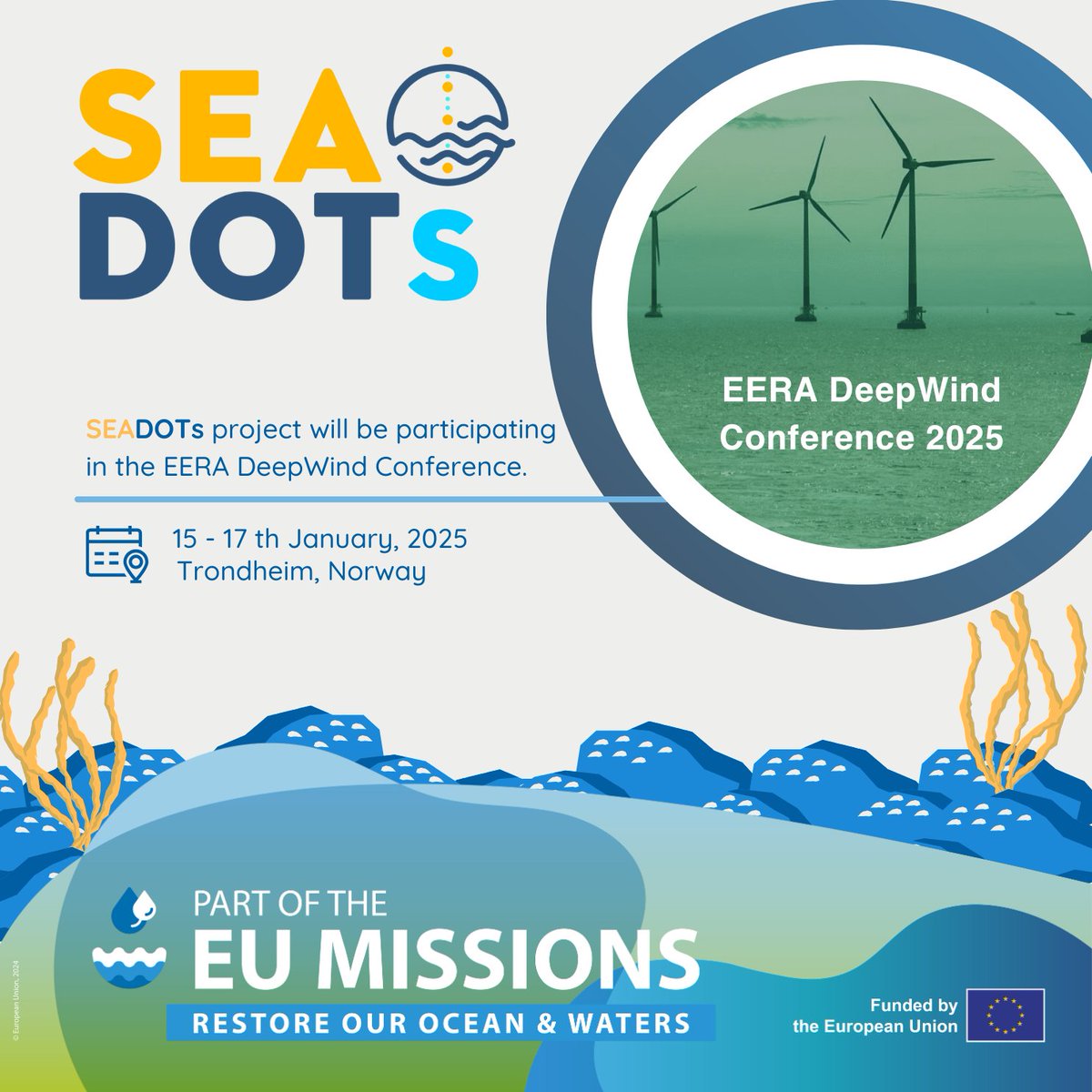 🚨 Live from #DeepWind2025 in Trondheim!
Our poster is up in the exhibition area⚡.

We’re also contributing to key discussions:
💡 Environmental Impact - Chairing this afternoon
🌍 Societal Impact &amp; Regulatory Framework - Chairing Friday

👉 seadots-project.eu🌊

 #SEADOTs
