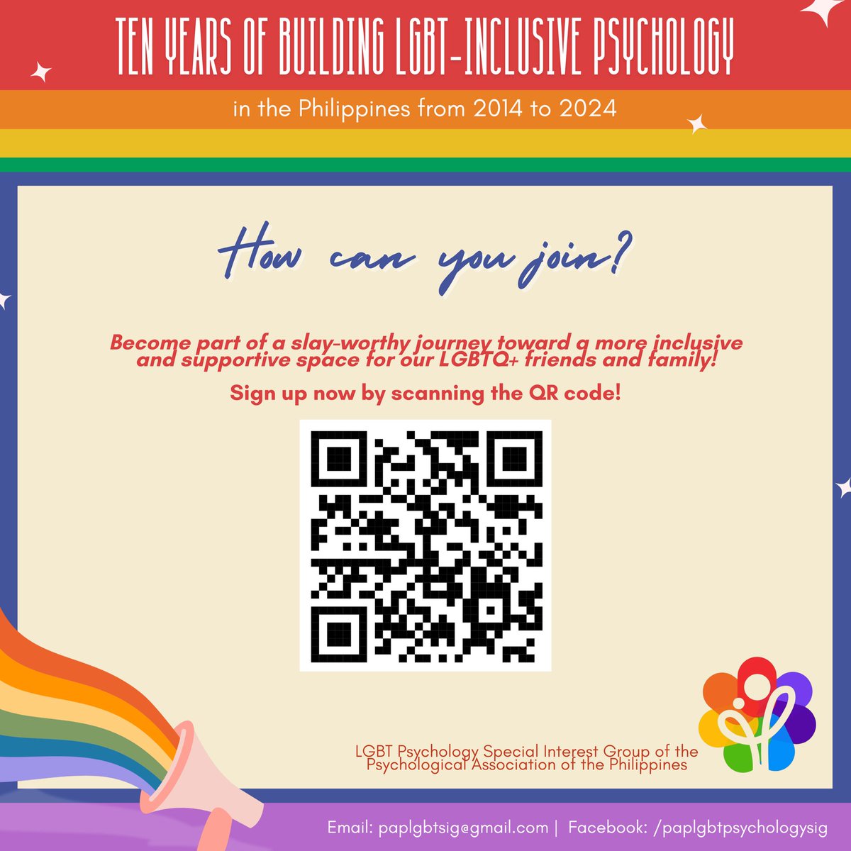 PAPLGBTSIG's tweet photo. 𝐓𝐡𝐞 𝐭𝐢𝐦𝐞 𝐡𝐚𝐬 𝐜𝐨𝐦𝐞... 𝐭𝐨 𝐣𝐨𝐢𝐧 𝐭𝐡𝐞 𝐏𝐀𝐏 𝐋𝐆𝐁𝐓 𝐏𝐬𝐲𝐜𝐡𝐨𝐥𝐨𝐠𝐲 𝐒𝐩𝐞𝐜𝐢𝐚𝐥 𝐈𝐧𝐭𝐞𝐫𝐞𝐬𝐭 𝐆𝐫𝐨𝐮𝐩! 🌈 Our SIG is looking for 𝐟𝐢𝐞𝐫𝐜𝐞 𝐧𝐞𝐰 𝐦𝐞𝐦𝐛𝐞𝐫𝐬 to join our werk room! 

𝐑𝐞𝐠𝐢𝐬𝐭𝐞𝐫 𝐡𝐞𝐫𝐞:
https://t.co/rK65m8FJD8 https://t.co/0TvhLzxBxS