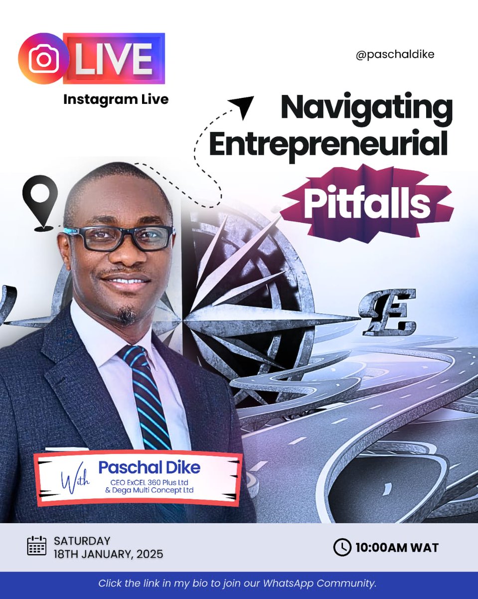 obpaschal's tweet photo. Unlock the Secrets to Entrepreneurial Success!

Join us this Saturday, 18th January 2025, at 10:00AM WAT for an insightful Instagram Live with Paschal Dike.

📈 Topic: "Navigating Entrepreneurial Pitfalls"

🗓️ Save the date, set your reminders, and share with a friend! https://t.co/zSGsq5JsbX