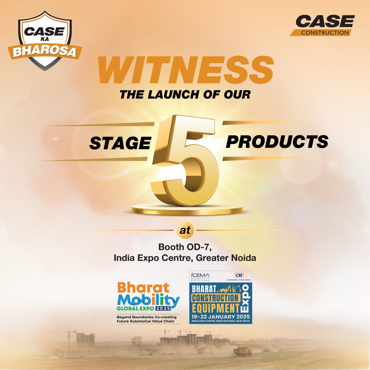 caseceindia's tweet photo. Join us for the grand unveiling of our Stage 5 Product Launch at the Bharat Mobility Global Expo 2025!

Mark your calendars from 19th to 22nd January 2025, at the India Expo Centre, Greater Noida, NCR-Delhi.✨

#BharatMobilityExpo2025 #CASEConstructionEquipment #CASEKaBharosa https://t.co/2NRXQcZyoY