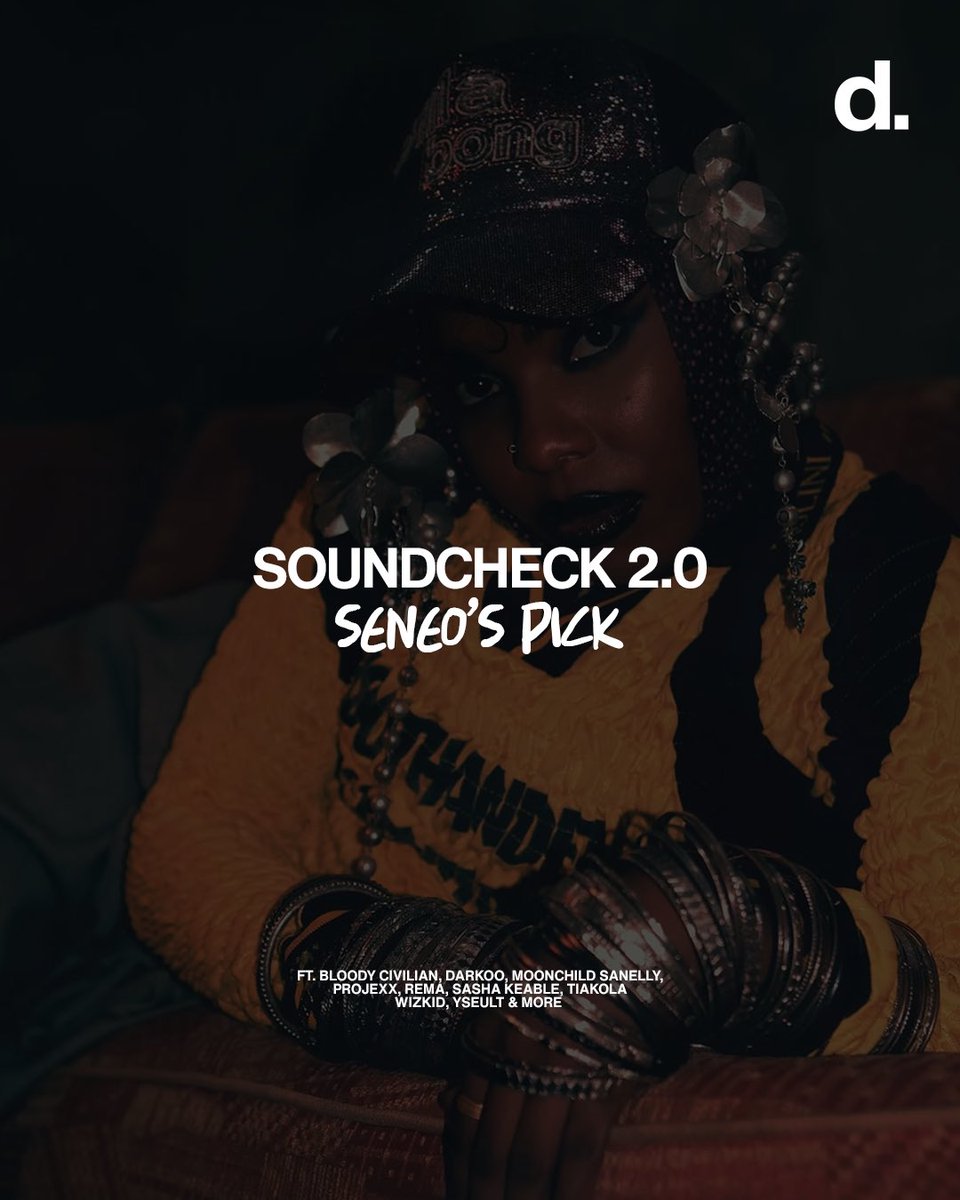 Deedsmag's tweet photo. This week on #deedssoundcheck, here's a rotation of what at @Seneomwamba is currently listening to 🎧🎶
@sashakeable - WHY
@winnyadanu, @ProjexxMusic - SUH GOOD
@wizkidayo, @Tiakola_Meloo - APRES MINIUT
@darkoo, @davido, @Rvssian - RIGHT NOW
@bloody__civ - HEAD START
@heisrema, @yseultofficiel - WINE
@Moonsanelly - SCRAMBLED EGGS
@unclewaffffles - ZENZELE
#deedsmag #culture