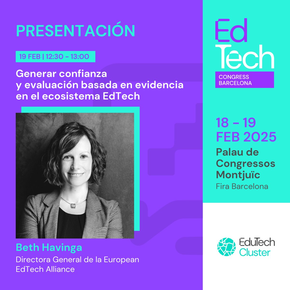 EdutechCluster's tweet photo. ✅ Las evidencias científicas tienen un papel clave para generar confianza sobre el uso de la #tecnología en educación.

En el #edtechcongressbcn25 trataremos este tema y analizaremos los mecanismos de evaluación actuales con Beth Havinga 🚀

INSCRÍBETE➡️https://t.co/YBwXDnOMgn https://t.co/5iBR5wmyh3