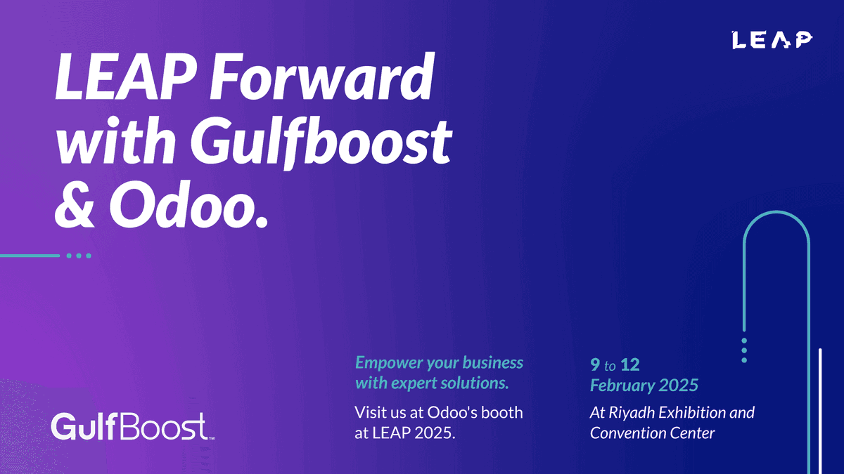 GulfBoost's tweet photo. Discover how #GulfBoost and #Odoo can help your business thrive at #LEAP2025.
📅 February 9-12, 2025

انضموا إلى GulfBoost و Odoo  في معرض #ليب_٢٠٢٥ واستكشفوا طرقًا جديدة لدعم وتطوير أعمالكم

📅 من 9 إلى 12 فبراير 2025 https://t.co/sbbfKltvAg