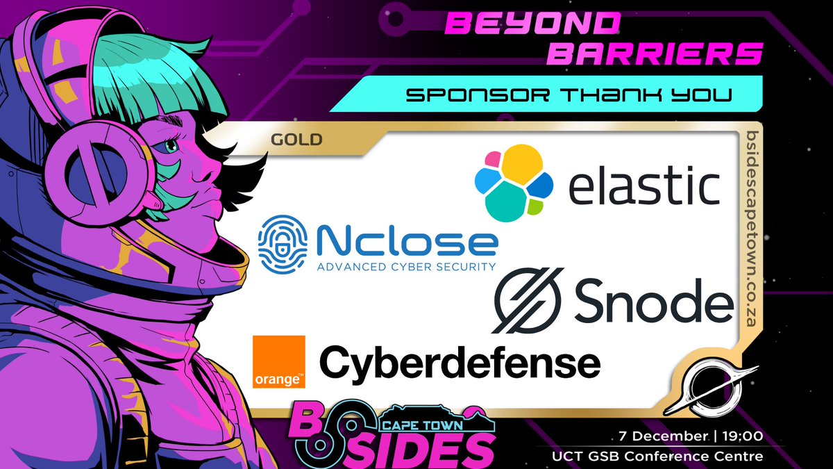 BSidesCapeTown's tweet photo. BSides Cape Town would not be possible or able to provide the level of aid and accessibility to our community that we do without the support of our Sponsors. 

Their contribution allows us to do undertakings such as comp tickets, send students overseas to other cybersecurity conferences, and award certification courses at our event. 

As such, we wish to thank all of our sponsors for BSides 2024 and the impact they have had on making it a roaring success: 

Platinum: @ObscureTechSA 
Gold: Orange Cyberdefense, @Nclose_sa, Elastic, @Snode_Tech 
Silver: Mobius Binary, Risk X Group, @MWRCyberSec, KnowBe4, House of Growth, @kmsecurity3, @ThinkstCanary, @whirlylabs, NEWORDER and @tryhackme (CTF Sponsor)
Bronze: Cyanre Family of Companies, Telic Consulting, Infosec Advisory Group, @pentesterlab