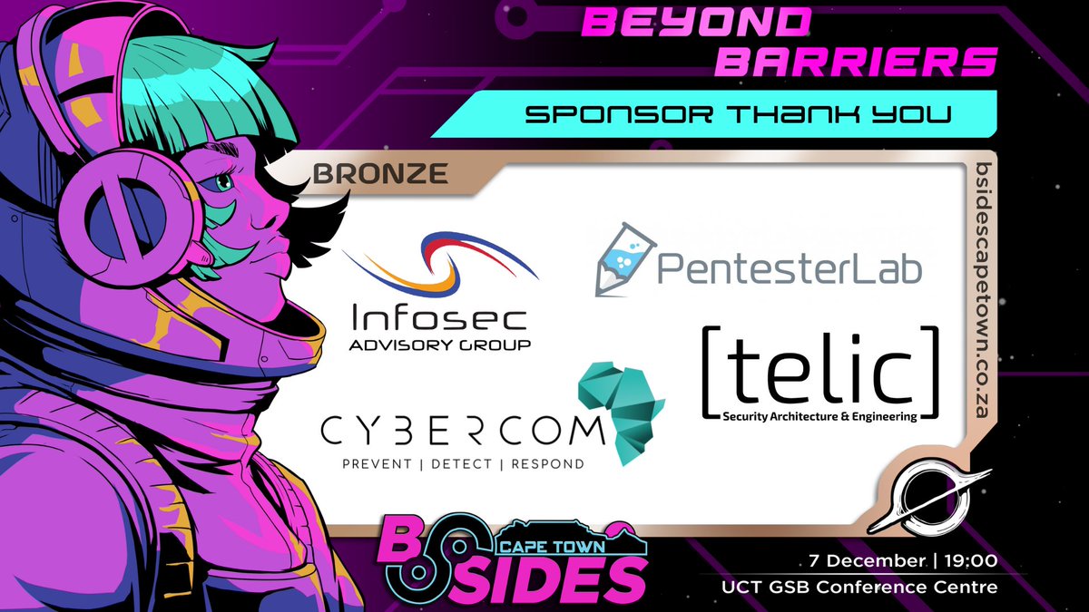 BSides Cape Town would not be possible or able to provide the level of aid and accessibility to our community that we do without the support of our Sponsors. 

Their contribution allows us to do undertakings such as comp tickets, send students overseas to other cybersecurity