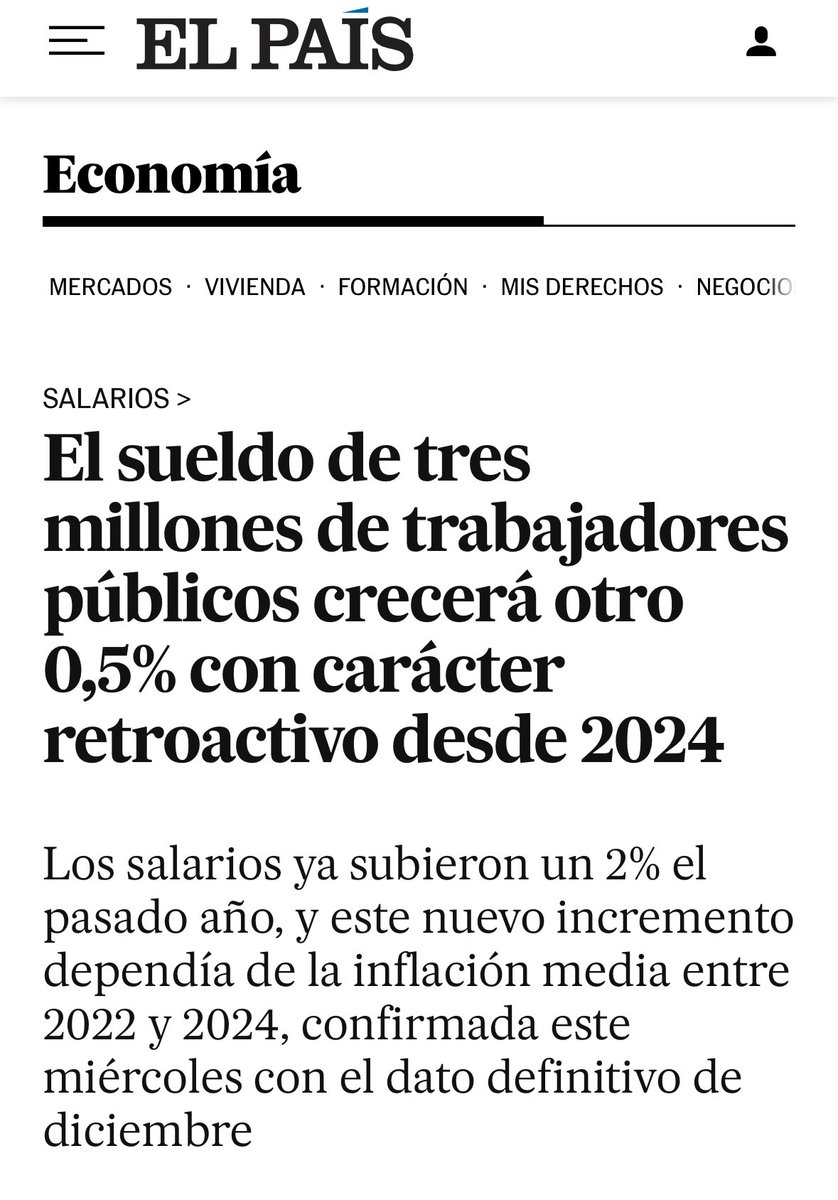 JupolNacional's tweet photo. #ÚltimaHora: 

“El sueldo de los funcionarios crece otro 0,5%”, vía @elmundoes

“El sueldo de tres millones de trabajadores públicos crecerá otro 0,5% con carácter retroactivo desde 2024”, vía @el_pais

“este incremento es aplicable a las retribuciones vigentes a 31 de diciembre de 2023”

“implica un alza retroactiva aplicable a todo 2024”

“El incremento no se aplicará hasta que lo apruebe el Consejo de Ministros”

*️⃣CSIF mantiene el pulso al Gobierno y exige más subidas: "Perdemos un 5,8% de poder adquisitivo desde 2022". Con este incremento, la subida salarial total para 2024 se situará en el 2,5%, tres décimas por debajo del IPC anual, por lo que los empleados públicos, al contrario que el sector privado, donde los sueldos están subiendo a un ritmo del 3%, pierden poder adquisitivo.

#JUPOLContigo

🌐Noticia EL MUNDO: https://t.co/hZdwkrFZm6

🌐Noticia EL PAÍS: https://t.co/L4t7YxHXMO