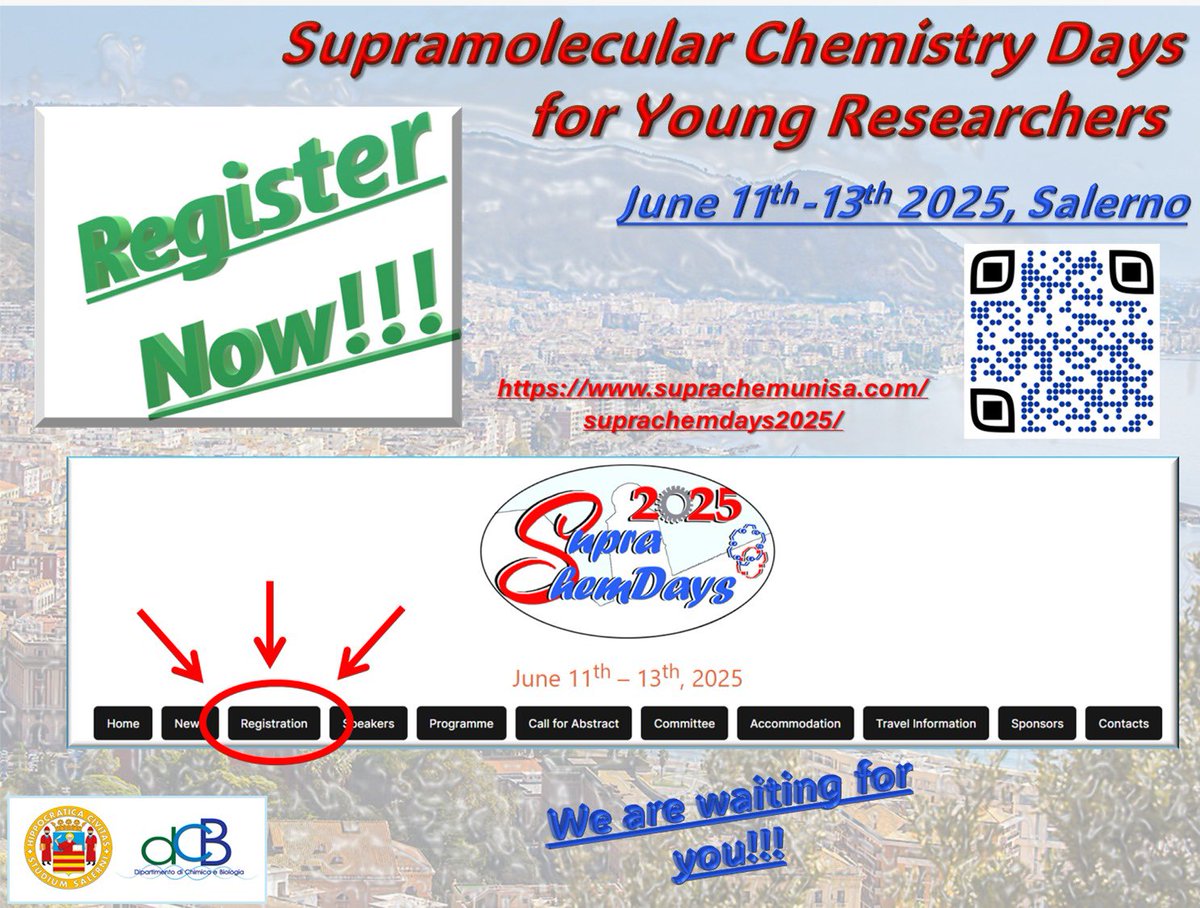 SupraChemUnisa's tweet photo. 📣Take part in the “Supramolecular Chemistry Days for Young Researchers 2025,” happening in Salerno from June 11th to 13th, 2025!

👉🏿A great opportunity to share ideas and showcase your research.

👉🏿Sign up now: https://t.co/JIj9AWsY30

#SupraChemDays25 #SupramolecularChemistry https://t.co/XG4pu0A78p