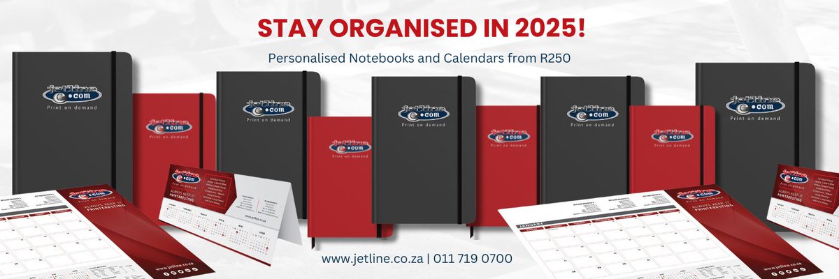 JetlinePrint's tweet image. Your perfect planning starts here! 📚 Get personalised notebooks &amp;amp; calendars from only R250! 

Request a quote today! jetline.co.za/quote/

#StayOrganised #PersonalisedStyle #PrintingStoresInSouthAfrica