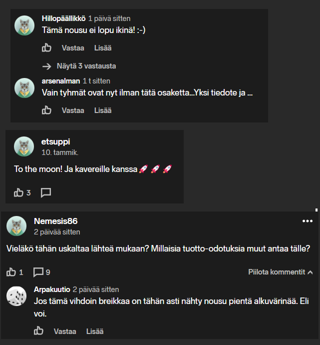 OsakeKeisari's tweet photo. Jos kommentit alkavat olla luokkaa "Tämä nousu ei lopu ikinä" ja "Vain tyhmät ovat nyt ilman tätä osaketta", niin yleensä silloin on syytä varovaisuuteen. #biohit https://t.co/kmk1PxPoWy