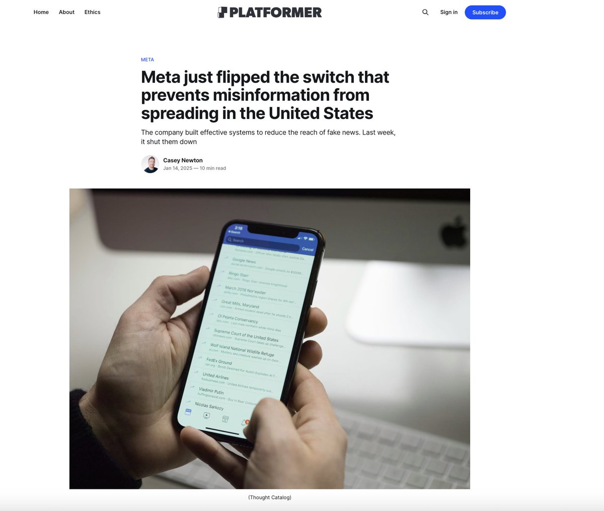 Selon un document interne obtenu par Platformer, Meta a discrètement désactivé les classificateurs d'apprentissage automatique qui réduisaient jusque-là de 90% la portée des fausses informations sur Facebook, Instagram et Watsapp. 1/2