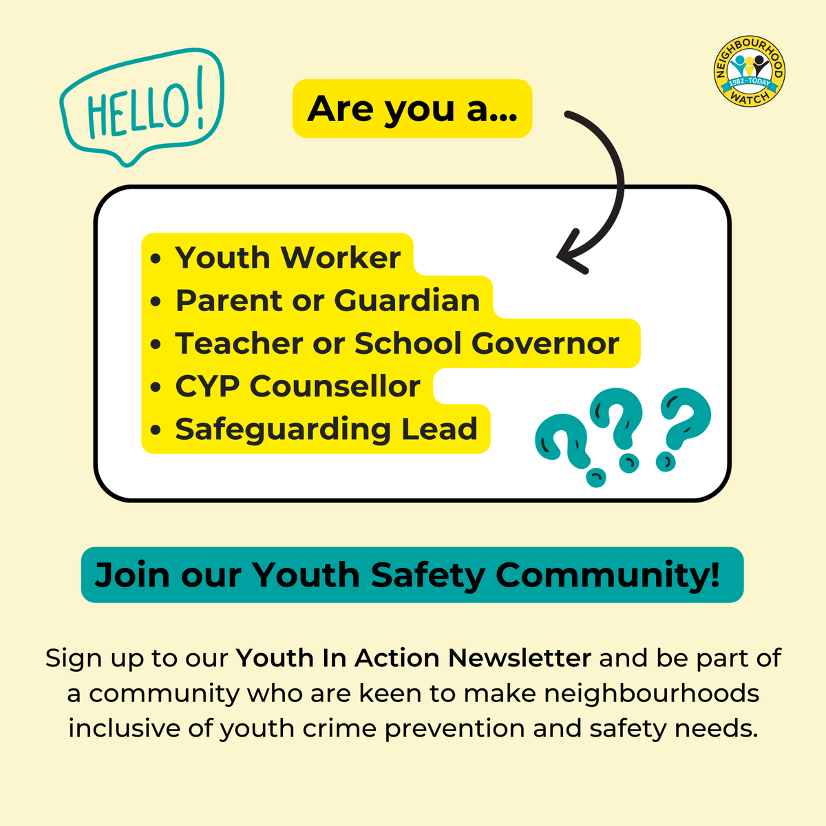 N_Watch's tweet photo. Our Youth in Action community is growing fast!

If you work with young people, or aspire to, we recommend signing up to our upcoming newsletter for the latest updates on youth safety and crime prevention.

👉 Sign up here: https://t.co/Lk2YYWPF2s https://t.co/wXujDFtT7E