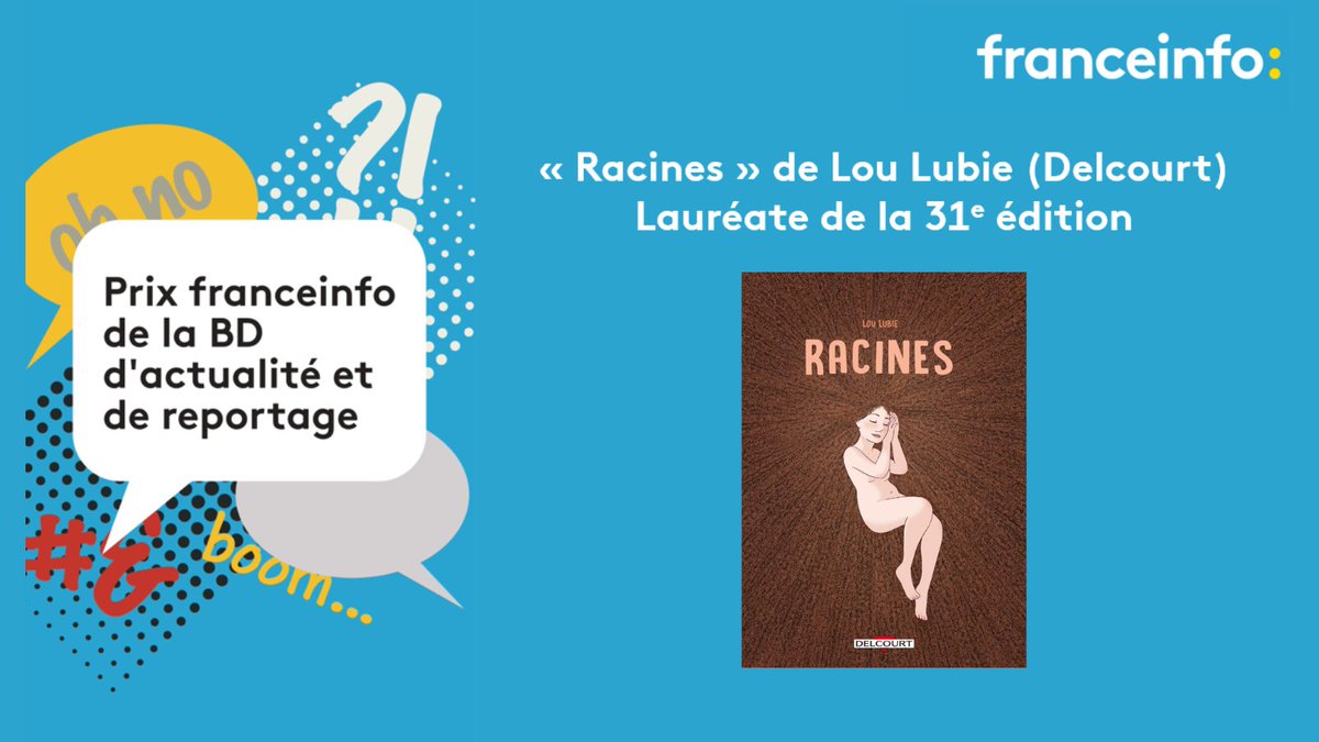 franceinfo pro (@franceinfopro) on Twitter photo 📚 31e édition du Prix franceinfo de la #BD d’actualité et de reportage 2025 ! 💬
🏆👏 Lou Lubie pour son ouvrage "Racines" aux @DelcourtBD
Itw à écouter dans "tout public" à 13h30 sur <a href="/franceinfo/">franceinfo</a> 📻 francetvinfo.fr/en-direct/radi…
Merci au jury et à <a href="/JCBDOgier/">JCBD Ogier</a> 📚 31e édition du Prix franceinfo de la #BD d’actualité et de reportage 2025 ! 💬
🏆👏 Lou Lubie pour son ouvrage "Racines" aux @DelcourtBD
Itw à écouter dans "tout public" à 13h30 sur <a href="/franceinfo/">franceinfo</a> 📻 francetvinfo.fr/en-direct/radi…
Merci au jury et à <a href="/JCBDOgier/">JCBD Ogier</a>