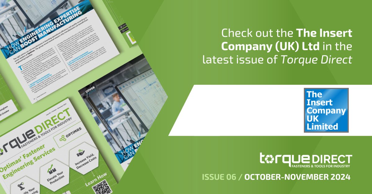 Whether it's for #wood, #plastic or #metal, The Insert Company (UK) Ltd is the #premier provider of #threaded #inserts.

Read more in Torque Direct's latest issue here - loom.ly/pUfA0Ew

Subscribe to our newsletter here - loom.ly/7xcc7_s