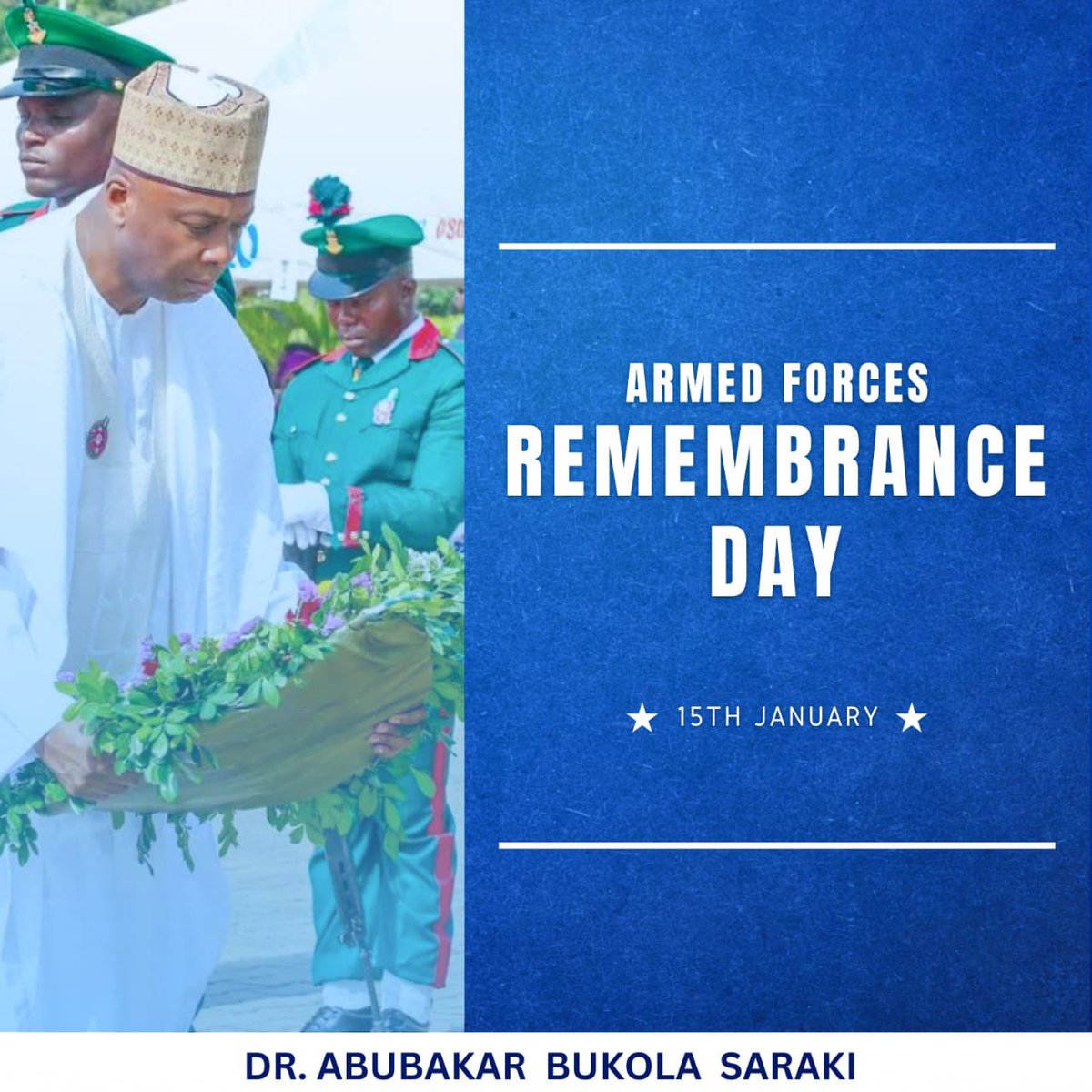 bukolasaraki's tweet photo. For me, Armed Forces Remembrance Day is not just another day on the calendar—it's a solemn reminder of duty, unity, and the unyielding strength of our brave men and women in uniform. 

Over the years, I have had the privilege of meeting with veterans and their families, and I have come to understand that their sacrifices go far beyond the battlefield. Their service is a powerful reminder that the freedoms that we enjoy today did not come free—they were paid for with courage, sacrifice, and love of country.

So today, as we remember those who have fallen, let us also honour those who are left behind—the mothers and fathers, wives and husbands, sons and daughters—who carry the heavy burden of loss, but continue to move forward with resilience.

To all the fallen heroes—and to those who continue to stand watch—we say, “Thank you.” Your dedication to Nigeria is something we can never fully repay, but we will never forget.

#ThankASoldier #AFRD2025