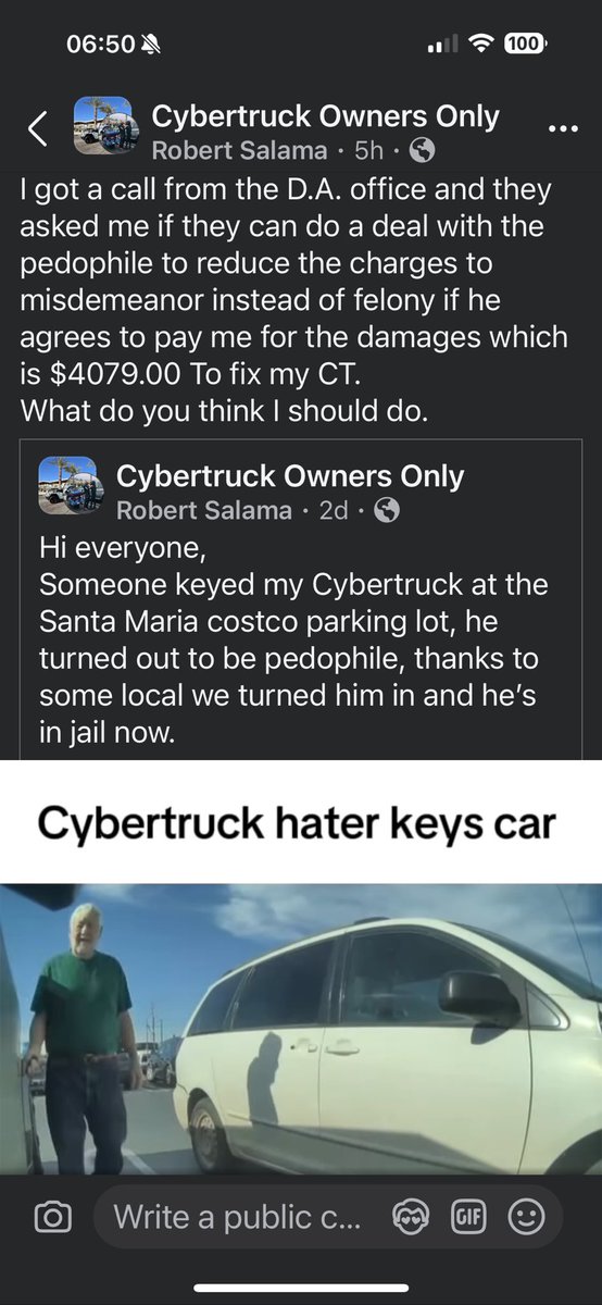 Local peado keys Cybertruck for no reason. DA asks owner to do a deal with the kid fiddler to reduce the charges! Only in California. Nonsense. <a href="/elonmusk/">Elon Musk</a>