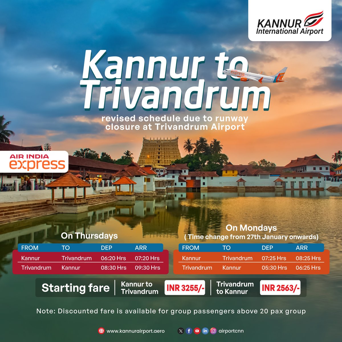 airportCNN's tweet photo. Kannur 🔁 Trivandrum
Revised schedule due to runway closure at Trivandrum Airport

#KannurInternationalAirport #KannurAirport #Updates #RevisedSchedule #Kannur #Trivandrum #AirIndiaExpress https://t.co/Zc9Z6O7Gnw
