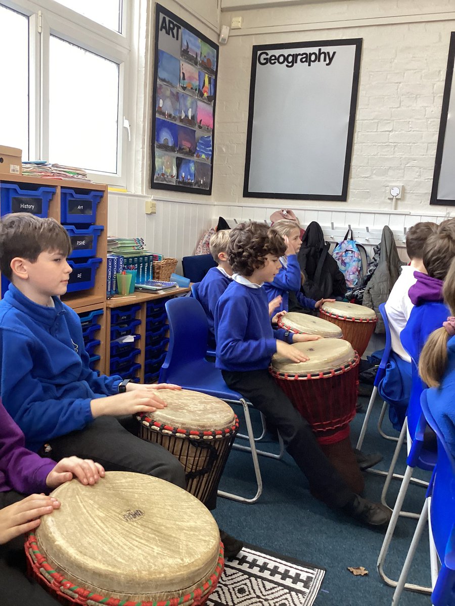 SchoolWelford's tweet photo. Turing Class started their West African Drums First Access project with @NMPATrust today! We learnt how to hold a djembe and the different sounds it makes - looking forward to seeing the children progress over the next 10 weeks! #NMPATChangingLives #FirstAccess https://t.co/ZlTmERLU74