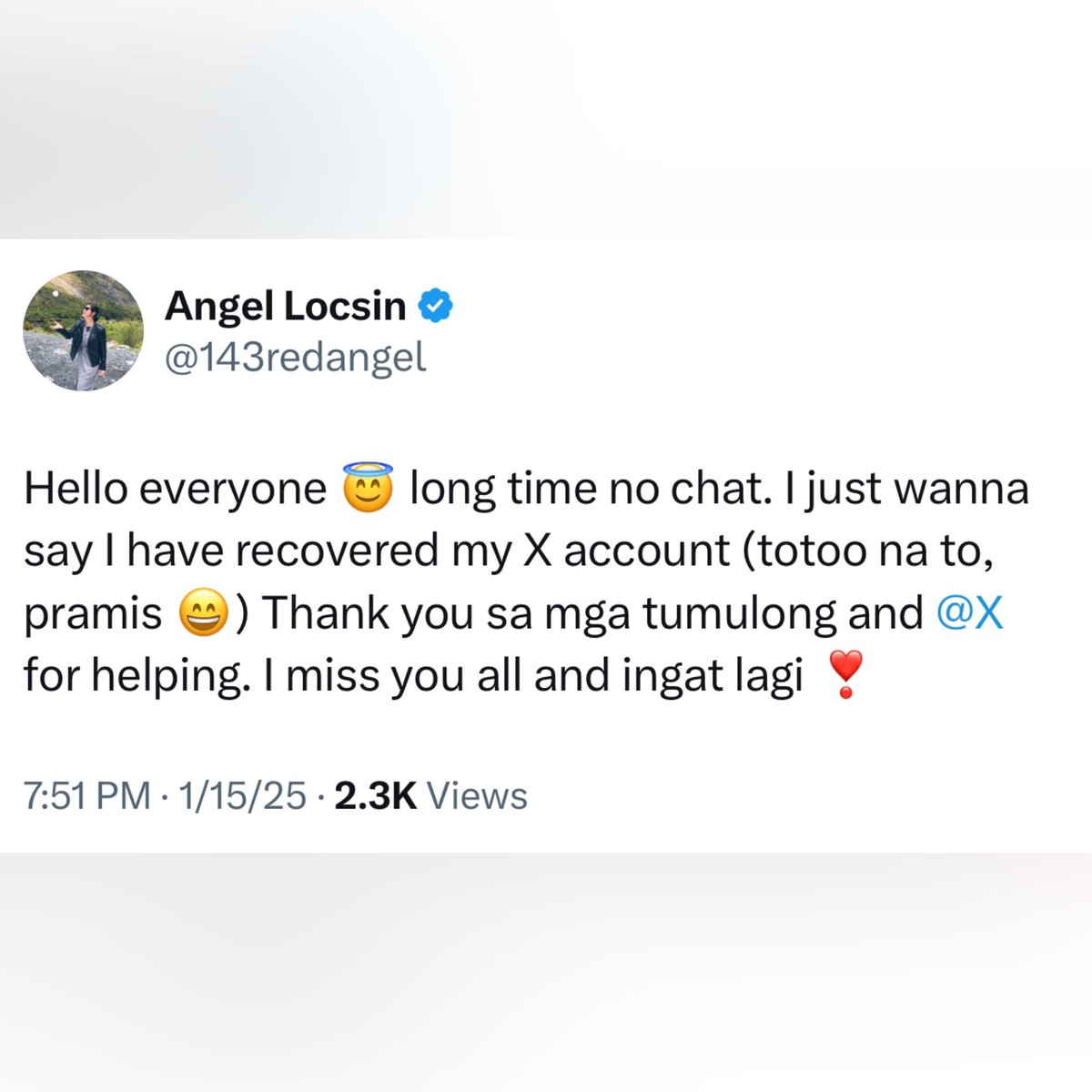Angel is back on X! ❤️❤️❤️ <a href="/143redangel/">Angel Locsin</a> 

[Team Angel PH]