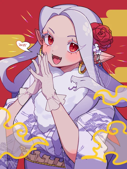 お正月らしいイラスト描けて無かったので…!!うちのメデューサちゃんに着物着てもらいましたよ2025年、イラスト沢山描いていきたい!! 
