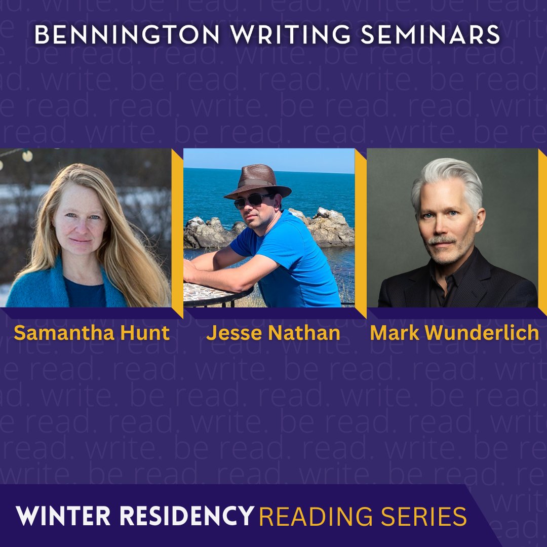 Tonight at 7:00 PM ET! Samantha Hunt, Jesse Nathan, and Mark Wunderlich will read as part of the Writers Reading series.
ㅤ
Join us for the Bennington Writers Reading series—free, open to the public, and streaming live:

bennington.edu/events/2025-01…