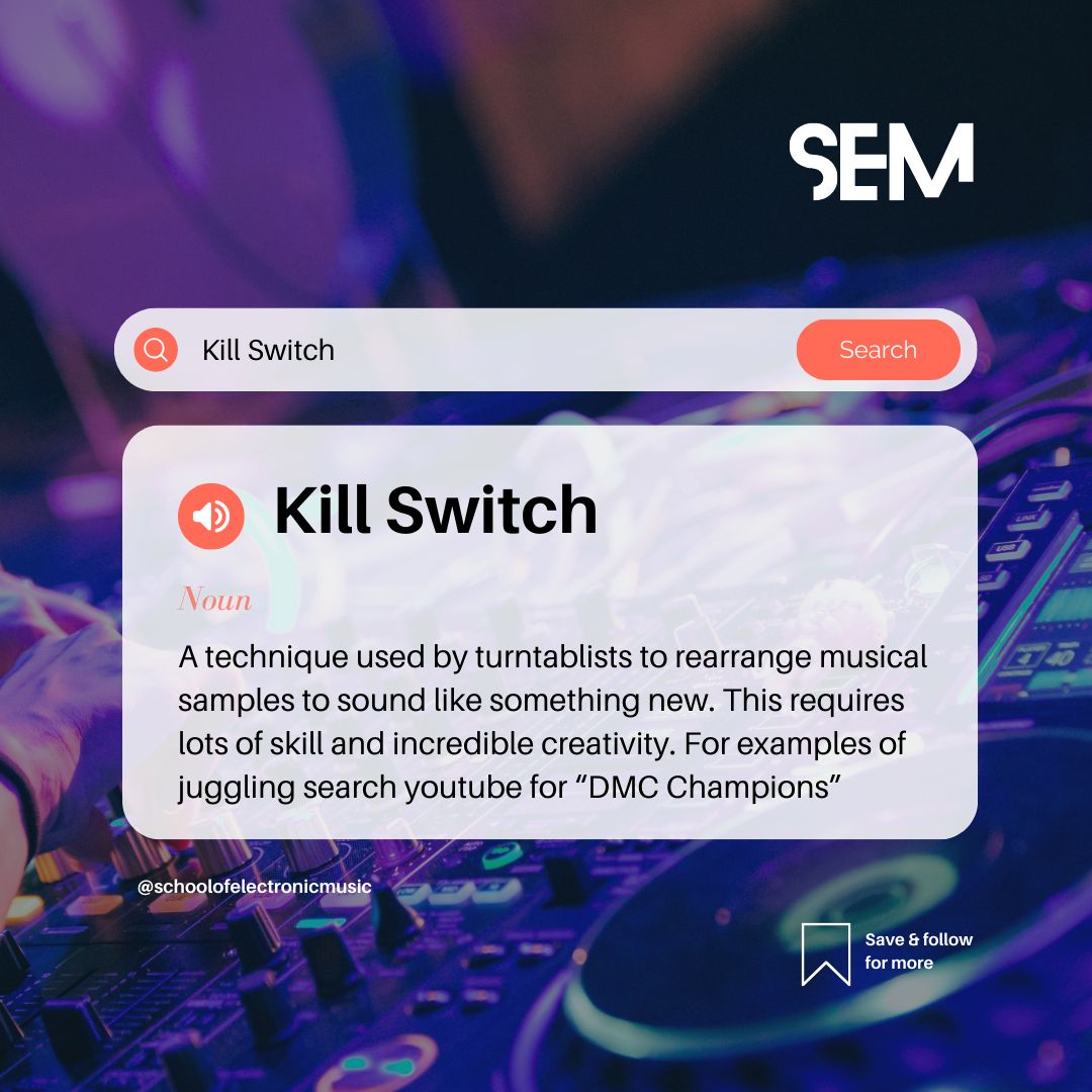 semmanchester's tweet photo. This week's DJ Dictionary! Kill Switch π§ Every week, we'll dive into diverse terms and phrases from the DJ industry. Stay tuned for a weekly dose of DJ knowledge and insights. π #DJDictionary #MusicEducation #DJIndustryInsights #SEMManchester #SEM-A-Z https://t.co/Sd8EemetE6