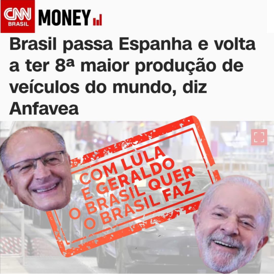 geraldoalckmin's tweet photo. O Brasil encerrou 2024 com resultados importantes para nossa indústria automobilística. Voltamos a ocupar a 8ª posição entre os maiores fabricantes de veículos do mundo, superando a Espanha. Demonstração clara do aumento da confiança de nossos empresários e consumidores com o trabalho do governo do presidente @LulaOficial, por meio de programas como o Mover, para gerar empregos, promover investimentos e fazer a roda da economia girar. 🇧🇷 🚘 🚌 🚛