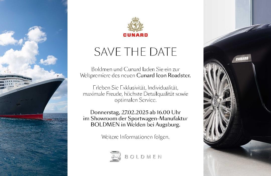 UltimativCars's tweet photo. German car-manufacturer #Boldmen (found by the original Wiesmann-owner) is about to unveil a #LimitedEdition of its #CR4 w/ the #Cunard Cruise Line, called: "Cunard Icon Roadster".
The event will take place on Feb 27 at Boldmens HQ in #Welden near #Augsburg.
Stay tuned for more. https://t.co/ifSZxah3dV