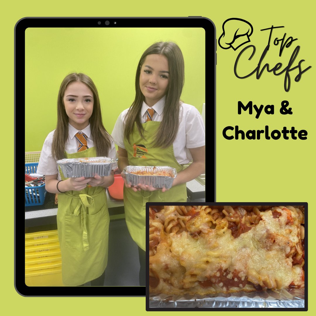 Congratulations to today's Year 8 Top Chefs, Mya and Charlotte! 

Excellent teamwork and demonstration of health and safety practices when making "Pizza Pasta Bake" 📷
Well done, excellent results today, keep up the good work !!

#TheWhitehavenAcademy
#BeTheBestYouCanBe
#TWAYear8