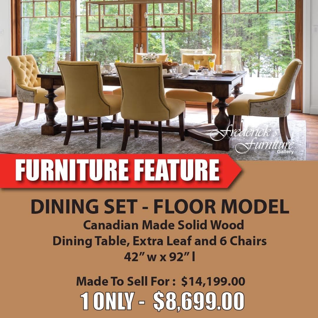DesignFrederick's tweet photo. CANADEL DINING SET - Floor model

Canadian Made Solid Wood
Dining Table, Extra Leaf and 6 Chairs
42" w x 92" l

🤩 Made to sell for: $14,199
1 ONLY - $8,699

A must see to appreciate the quality.

#Guelph #CustomFurniture #GuelphFurniture #DiningSets #Canadel https://t.co/9wdfBb4Vij