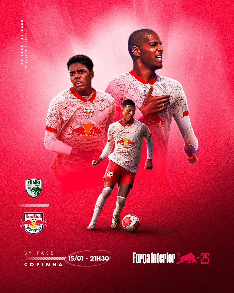 RedBullBraga's tweet photo. É dia de torcer pelas crias do Braga novamente!! 🔥

⚽️ Zumbi-AL x Red Bull Bragantino
🏆 @Copinha - 3ª fase
⏰ 21h30
🏟️ Estádio Nogueirão (Mogi das Cruzes/SP)
📺 SporTV

#RedBullBragantino https://t.co/kUdgWPZmx8