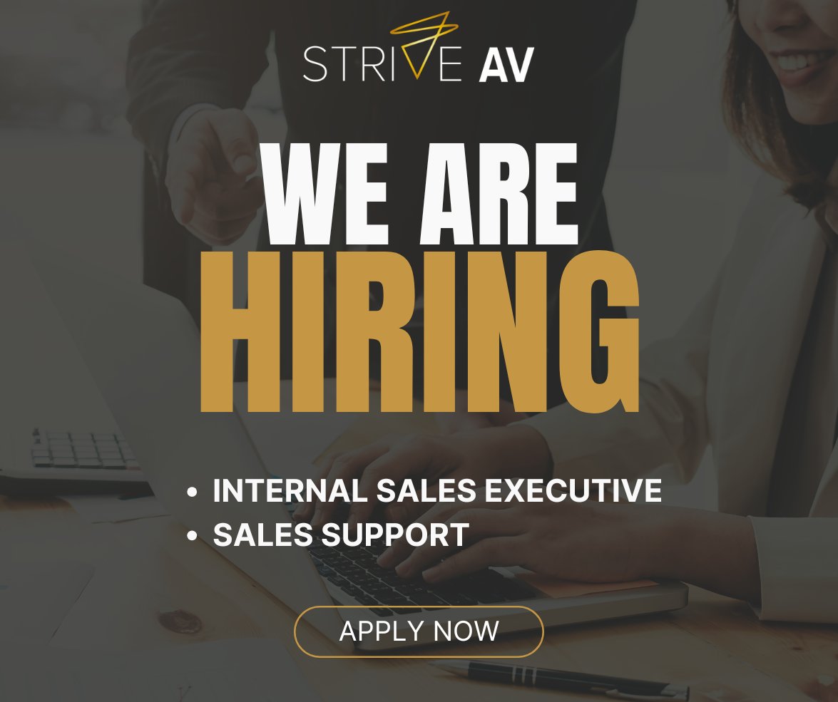 We’re #hiring! #StriveAV is looking for an Internal Sales Executive &amp; Sales Support person to join our growing team. If you think either of these roles could be for you, find out more &amp; apply today! bit.ly/3PB42y1 #StrivingForExcellence #Vacancies #AVJobs #AVProfs