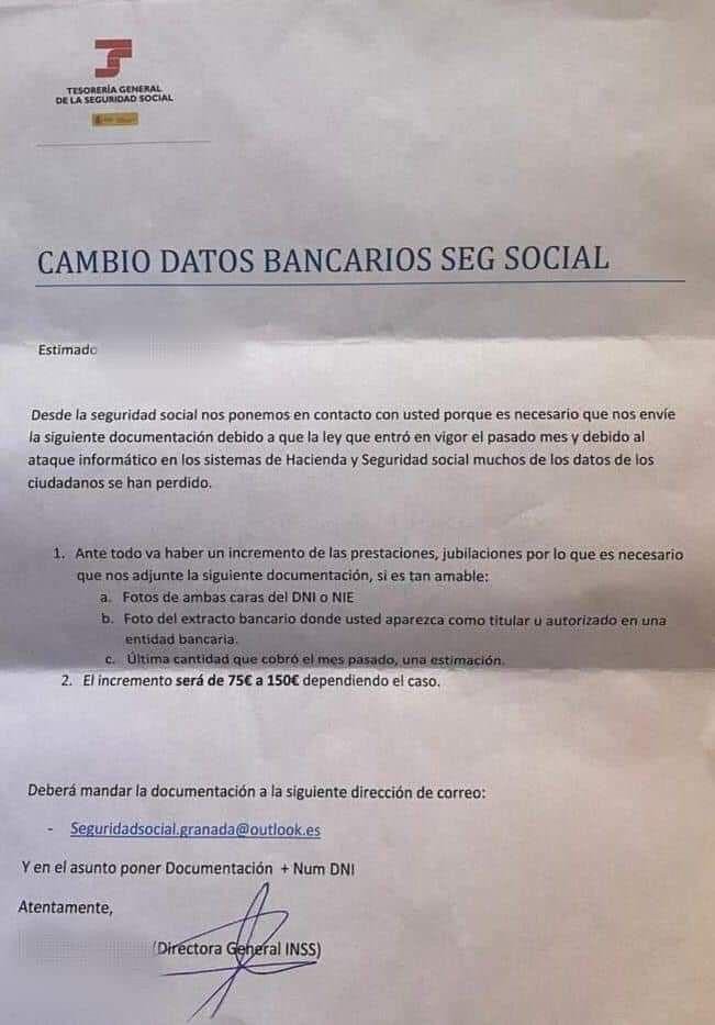 Vuelve este intento de estafa:
⛔️No, nosotros no te hemos enviado esta carta. 
Si la recibes, ¡no hagas caso !
👁️Pretenden usar tu DNI para hacerse pasar por ti y conseguir préstamos que pagarás tú.
🙏¡Comparte por favor!