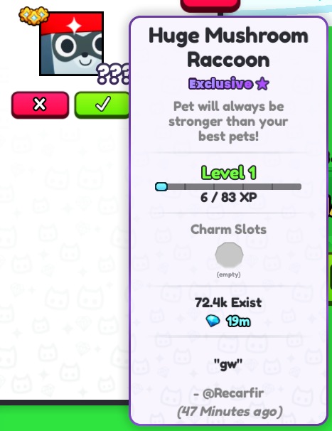 🦝 Huge Mushtoom Raccoon - Pet Simulator 99 Giveaway 🍄

Requirements:
- Follow <a href="/Der3_Al3arab/">Der3_Al3arab</a> &amp; <a href="/Recarfiro/">Recarfiro</a> 👥
- Like ❤️ &amp; Retweet ♻️
- Comment your Username 💬

Ends in 2-3 Days!