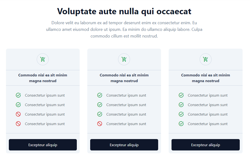 elitelogomaker's tweet photo. A three-column list section designed using HTML and Tailwind CSS, featuring icons to indicate allowed and blocked items. https://t.co/QNgWFvb9f0
