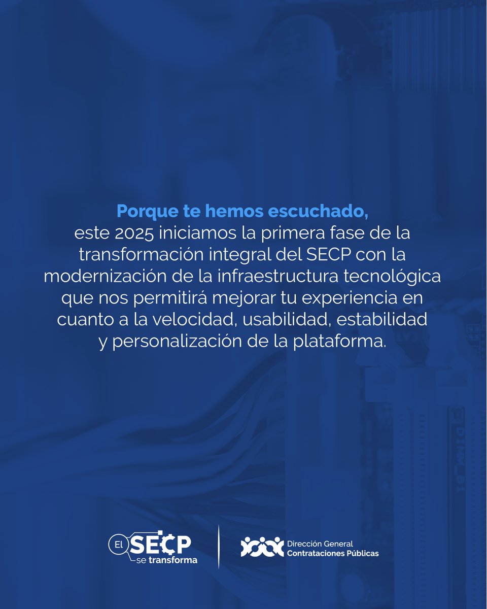 ComprasRD's tweet photo. Estamos dando un paso firme hacia la modernización y transformación del Sistema Electrónico de Contrataciones Públicas  (SECP).

Es por ello que , desde el 17 al 23 de enero la plataforma estará fuera de servicio mientras realizamos la mudanza de la infraestructura tecnológica. https://t.co/UwYxcA4pb3